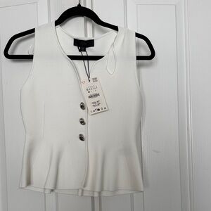 Zara White Sleeveless Peplum Top with Silver Buttons